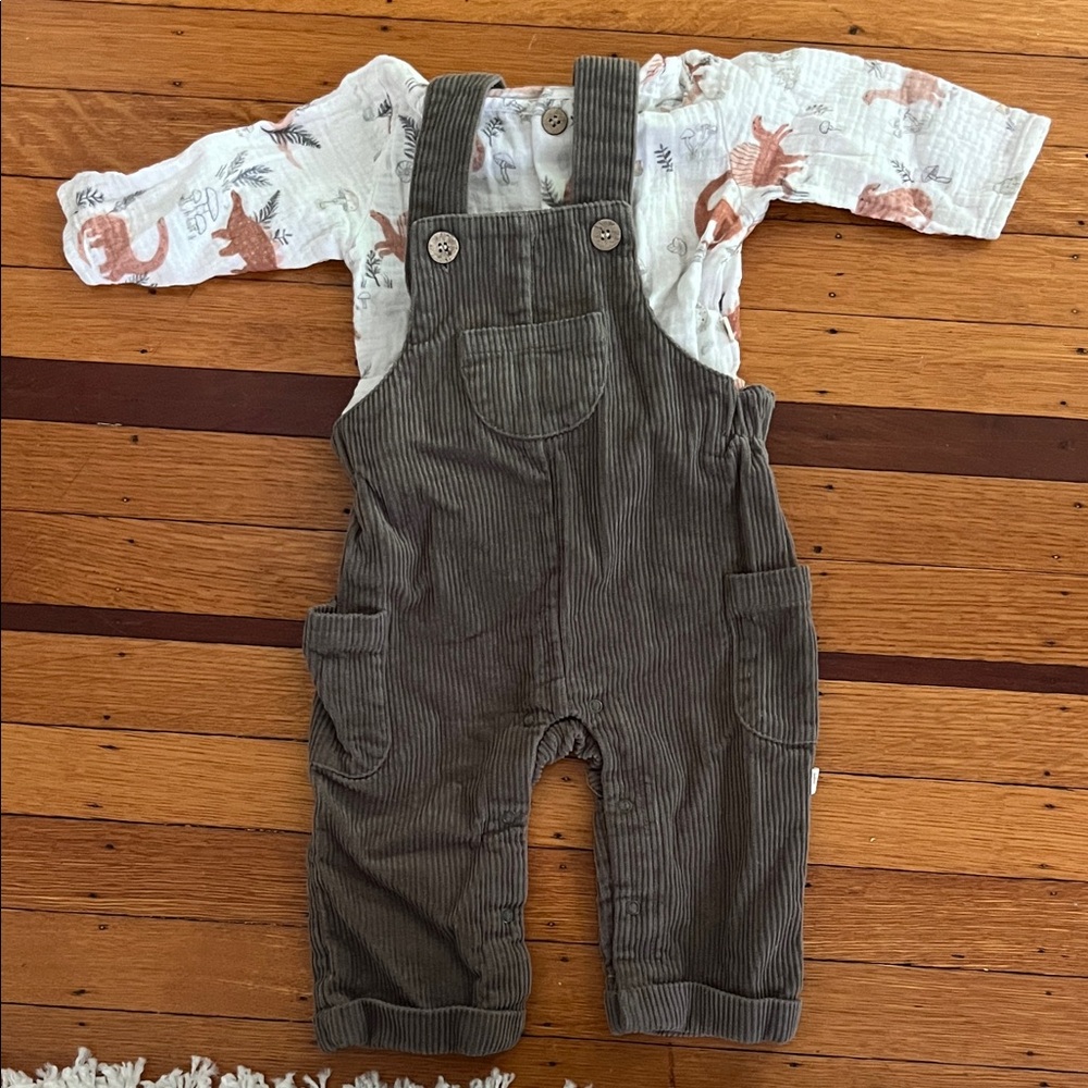 Charming Kids Corduroy Overalls Set - Tan